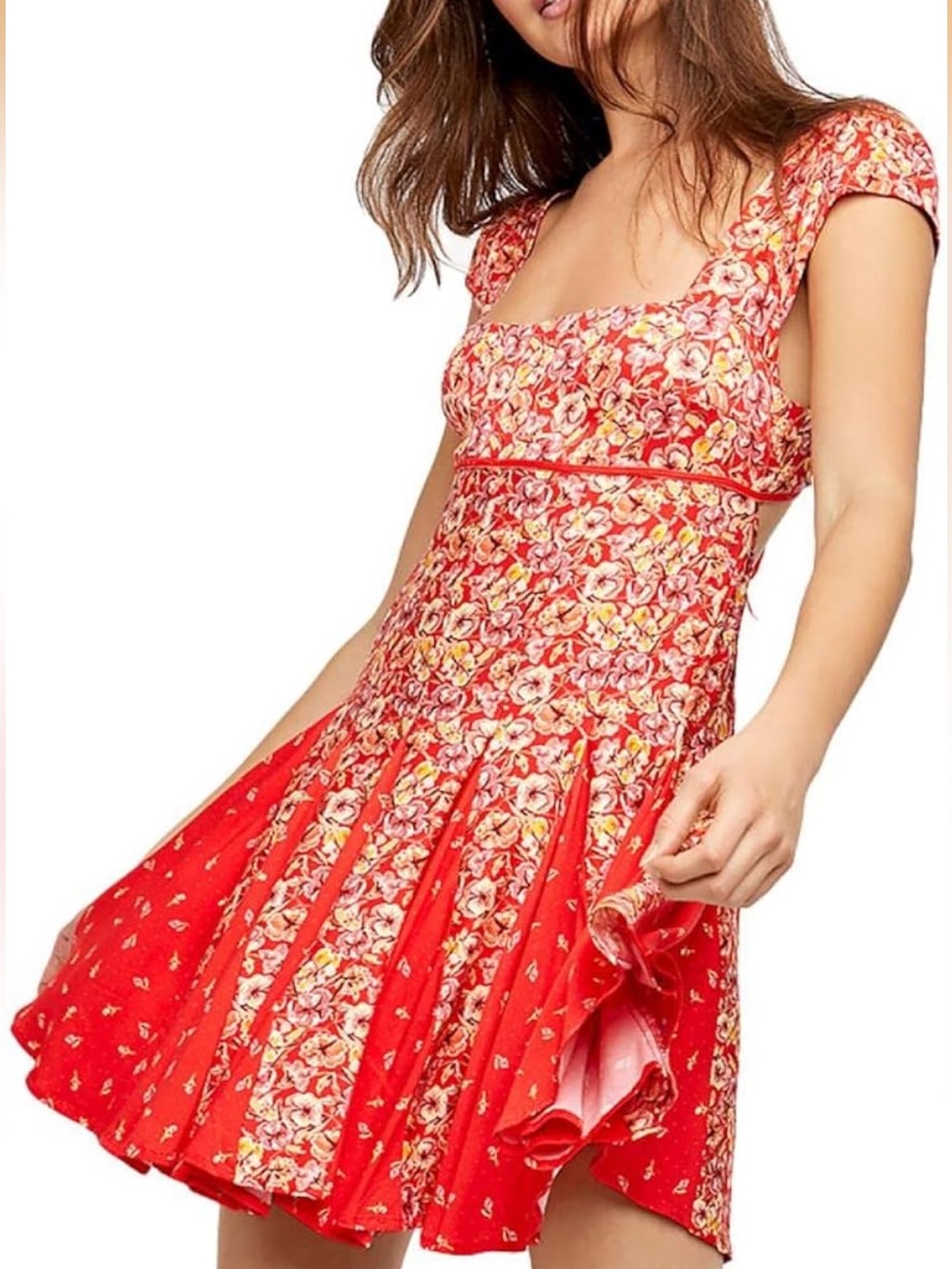 Free People Ponderosa Mini Dress Flippy Skirt Strawberry Floral Sz XS